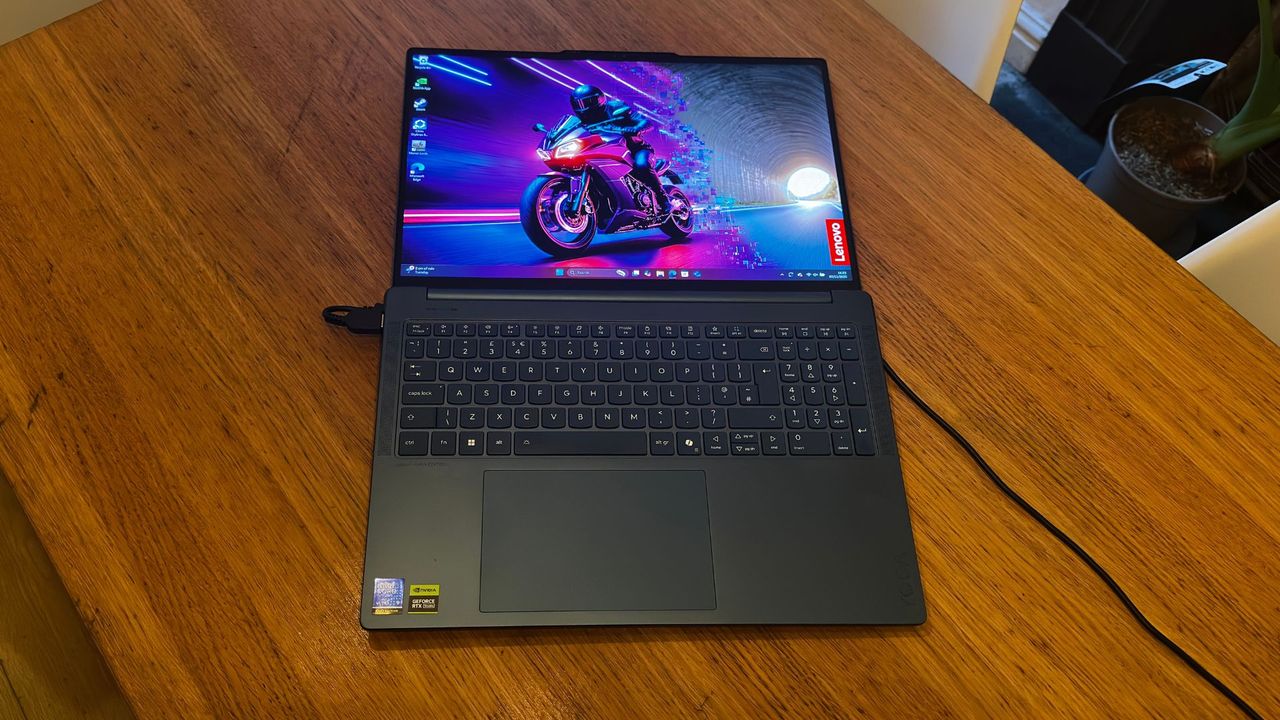 Lenovo Yoga Pro 9i Gen 10 Aura Edition with hinges at 180&ordm;