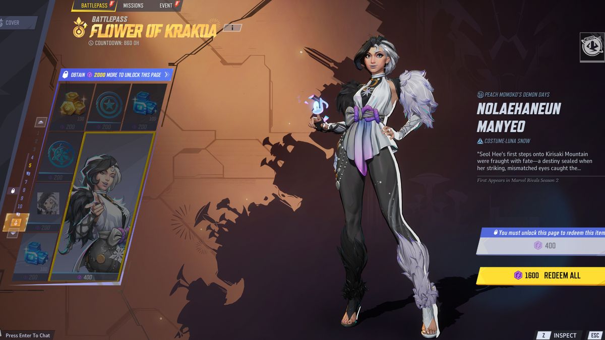 Marvel Rivals Season 2 skins - Luna Snow's Noaehaneun Manyed costume.