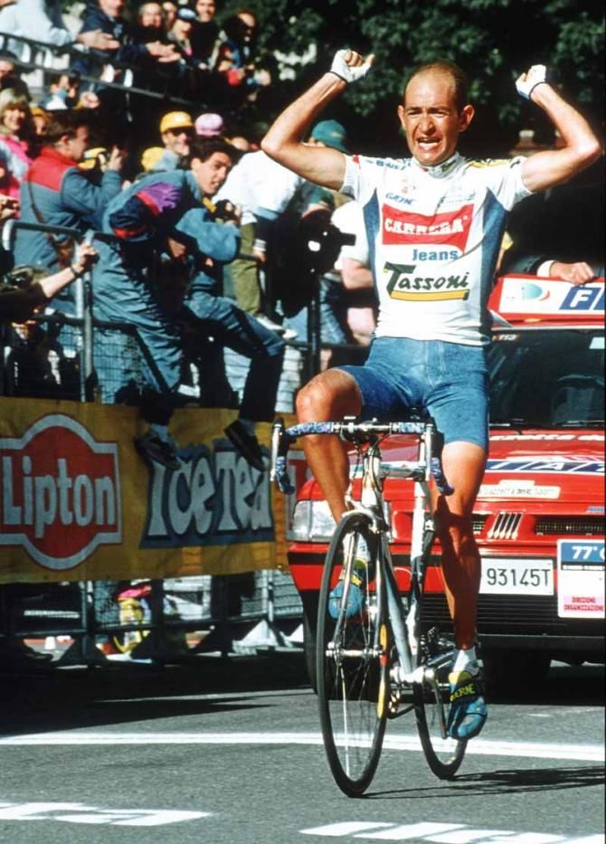 Marco Pantani winning with Carrera in the 1990s