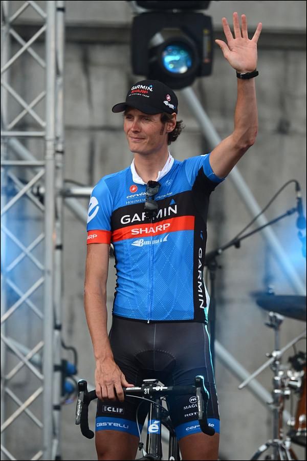 Johan Vansummeren (Garmin-Sharp) is introduced at the Tour de France team presentation