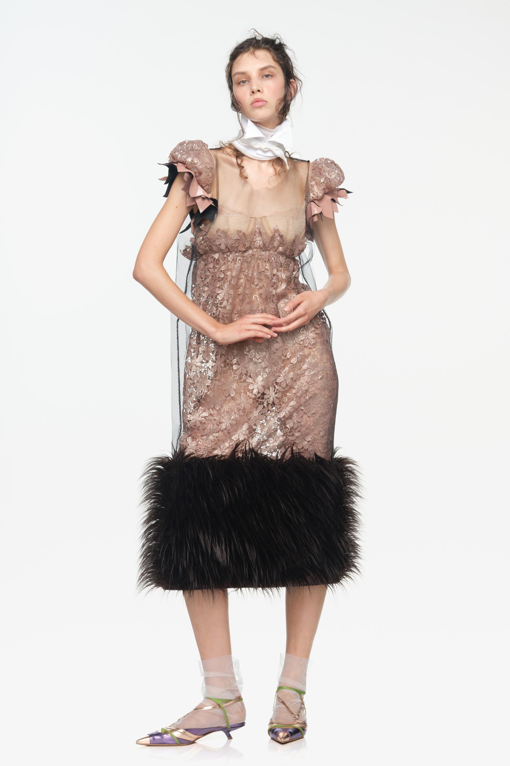 Limited Edition Tulle Midi Dress With Faux Fur - Black - Xs