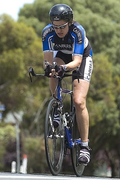 Kerry Knowler from the Australian Capital Territory climbs her way out of Buninyong.