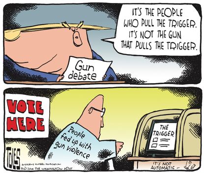 Political Cartoon U.S. Trump Gun Violence Background Checks Fed Up Voters Lobbying