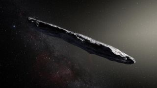 An artist's impression of the cigar-shhaped space rock 'Oumuamua