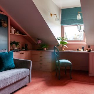 pink office area in loft conversion by hello flora