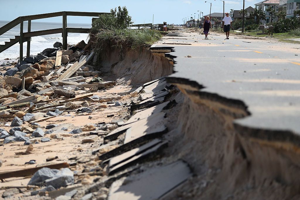 Hurricane Matthew caused waves that washed away roads in Florida. 