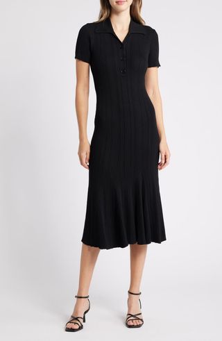 Rib Short Sleeve Midi Sweater Dress