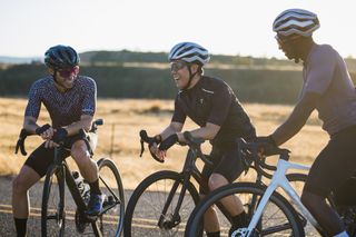 Three cyclists aboard the new Giant Defy Advanced road bikes