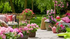 summer patio with pink color scheme