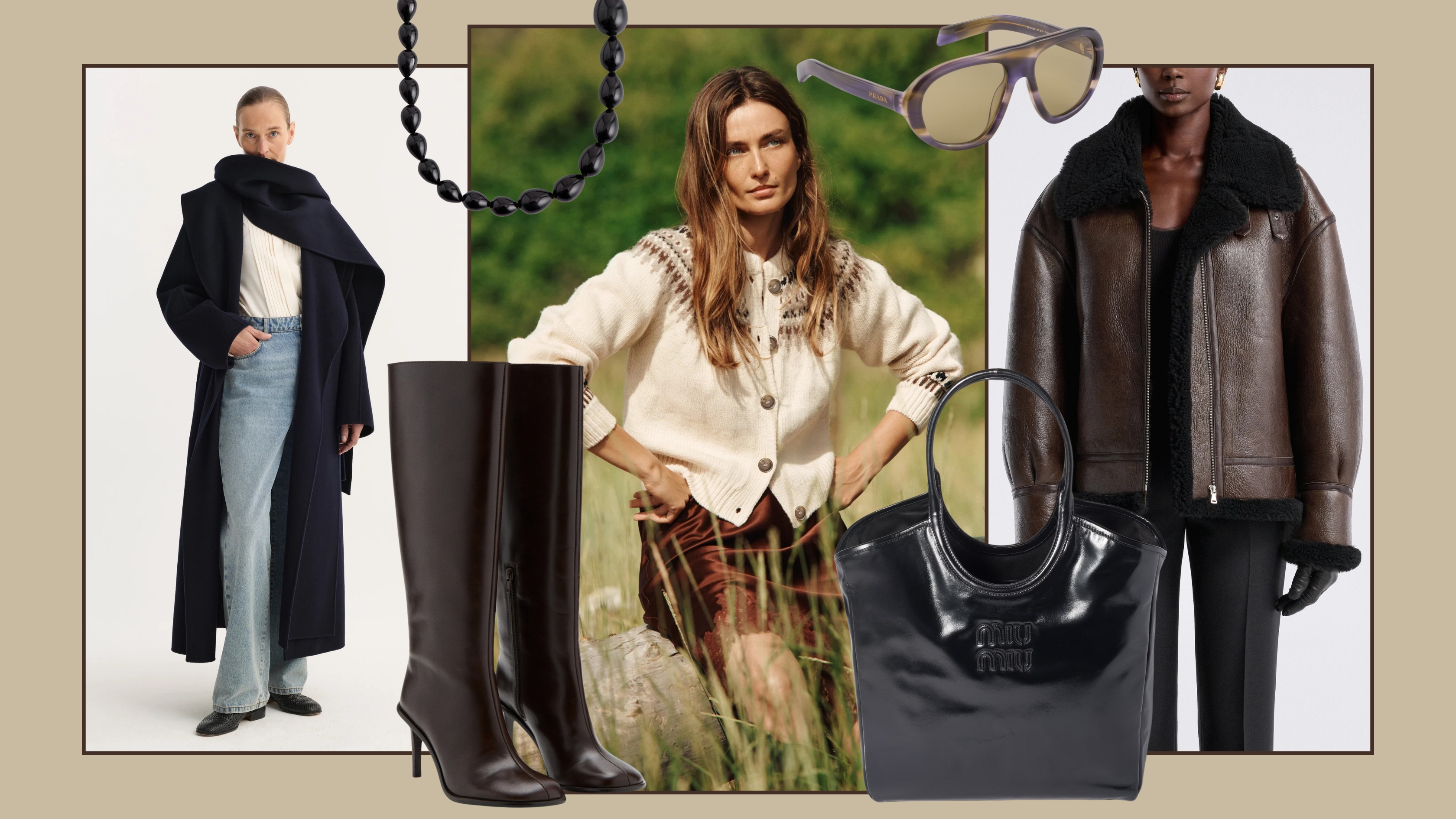 Looks and products from R&oacute;he, D&Ocirc;EN, Nour Hammour, COS, Mango, Miu Miu, Prada.