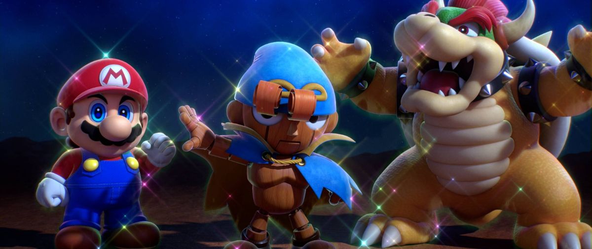 Mario, Geno and Bowser ready to unleash a Triple Move in Super Mario RPG.