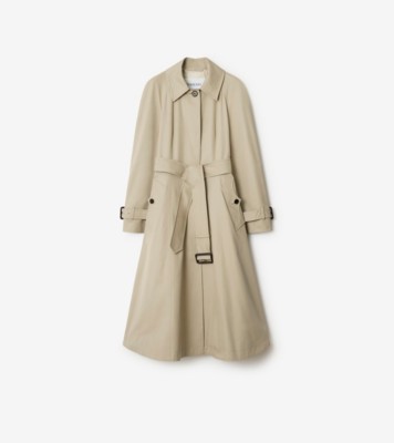 Long Gabardine Ellingham Fit-And-Flare Car Coat in Quill Beige - Women, Cotton Gabardine | Burberry&amp;reg; Official