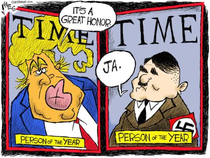 Political cartoon U.S. Donald Trump Hitler person of the year