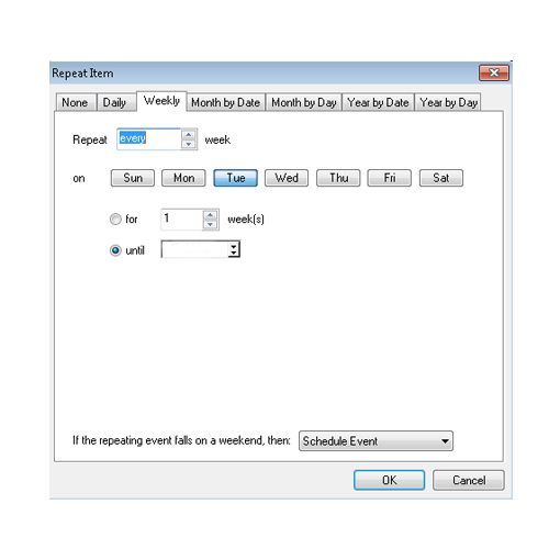 You can set up recurring events by day, week, month or year.