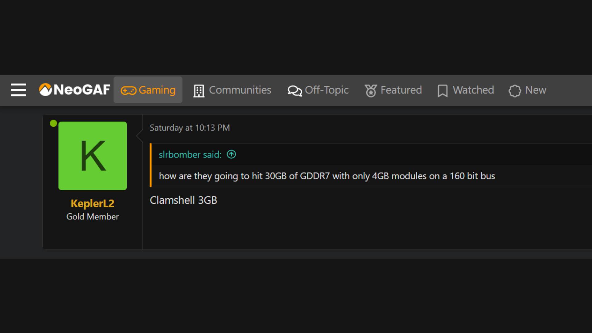 NeoGAF KeplerL2 reply that reads "Clamshell 3GB"