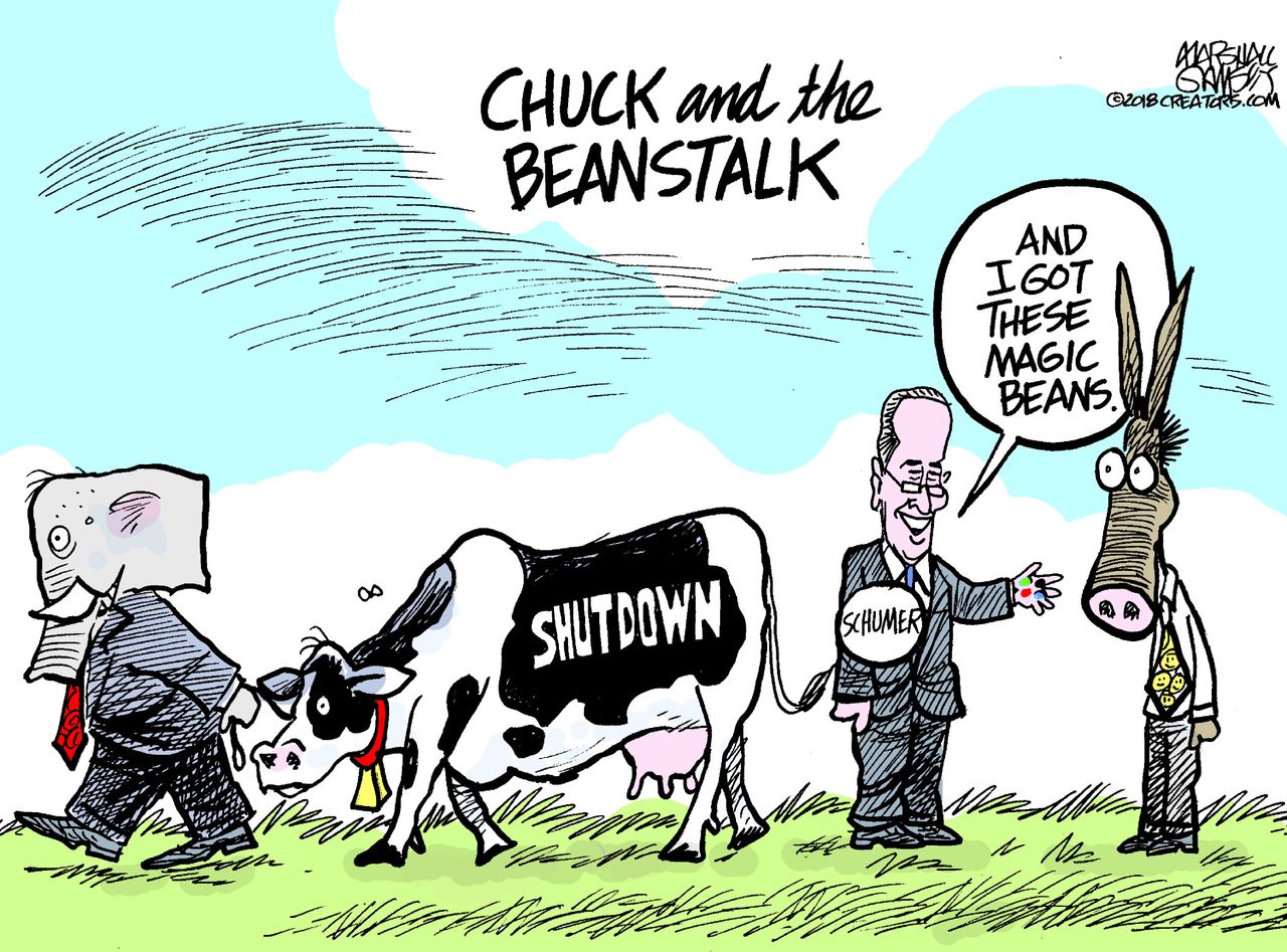 Political cartoon U.S. government shutdown deal Chuck Schumer GOP