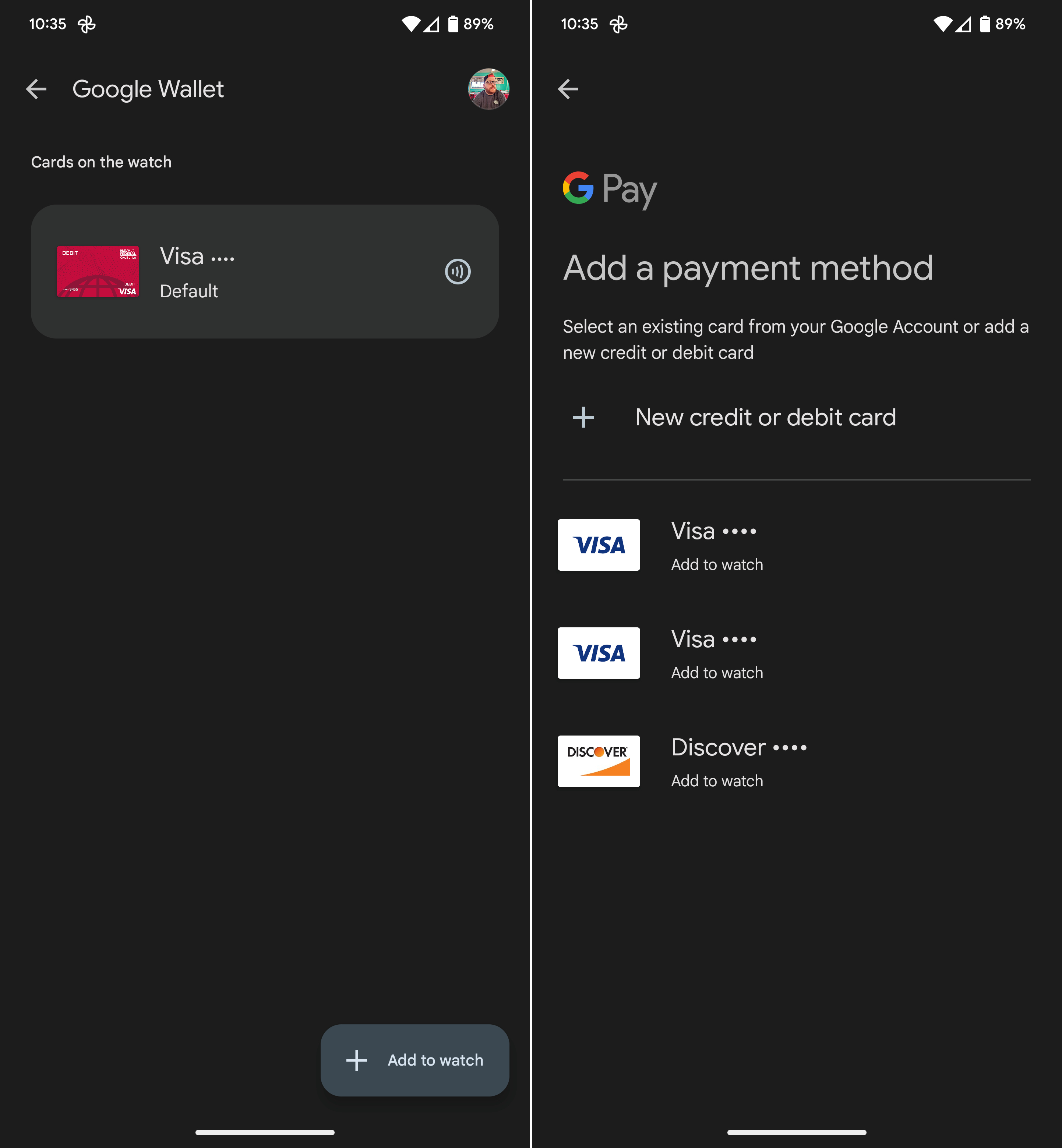 Seleccione las tarjetas para agregar a Google Wallet para Pixel Watch