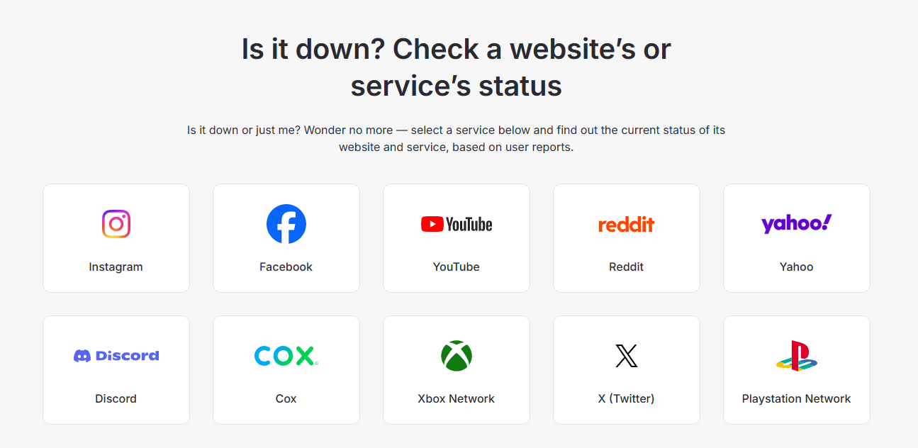 The NordVPN 'Is it down?' service website