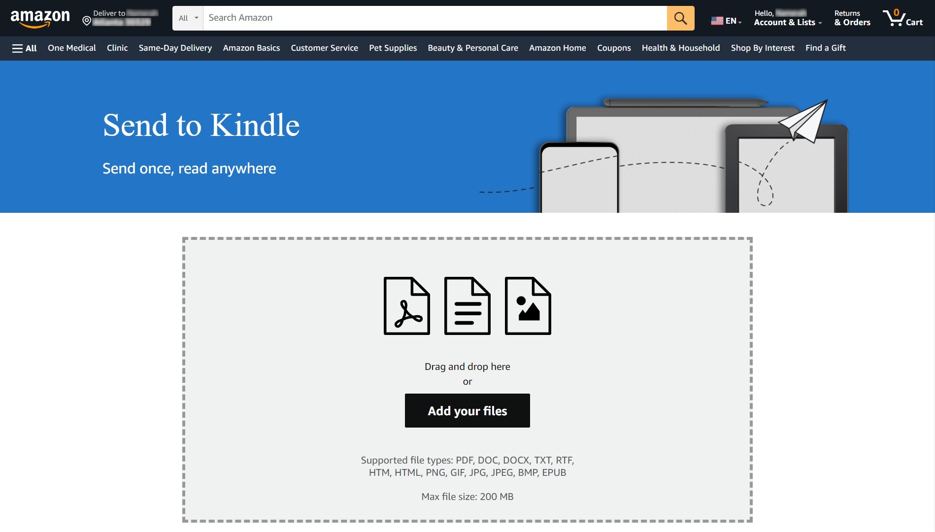 How to send files to your Amazon Kindle device on the web