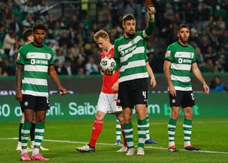Sebastian Coates of Sporting CP during the Liga Portugal Betclic match between Sporting CP and SL Benfica at Estadio Jose Alvalade on April 6, 2024 in Lisbon, Portugal. (Photo by Gualter Fatia/Getty Images)