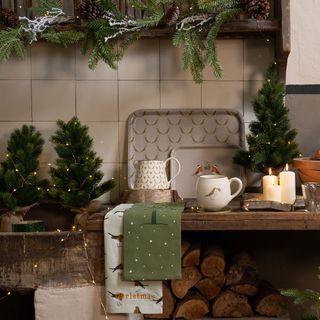 Christmas kitchen with themed tea towel