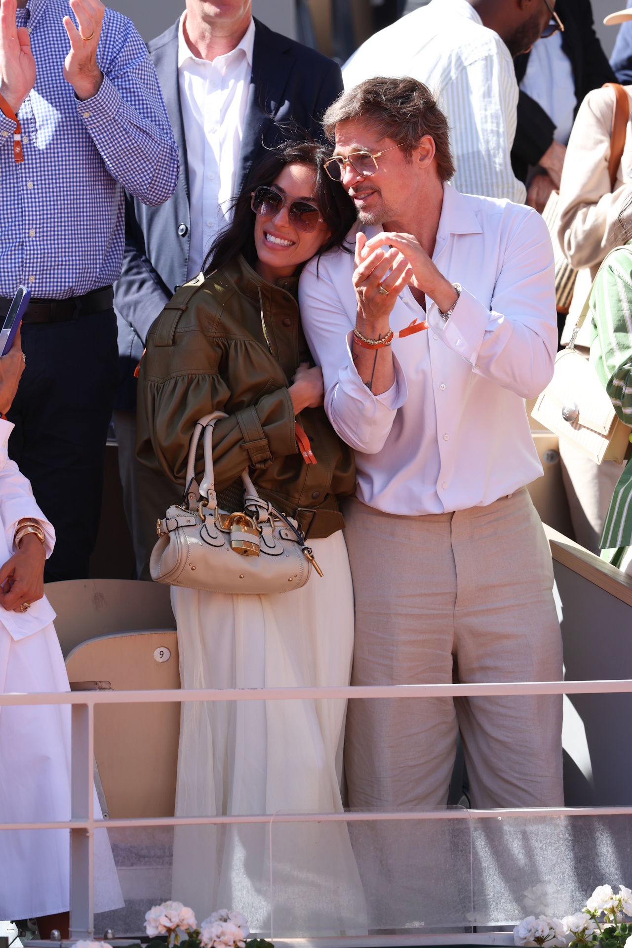 Brad Pitt and Ines De Ramon attend Day Fourteen of the 2026 French Open on June 06, 2026 in Paris, France.