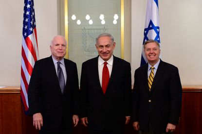 Sen. John McCain, Israeli PM Benjamin Netanyahu, and Sen. Lindsey Graham