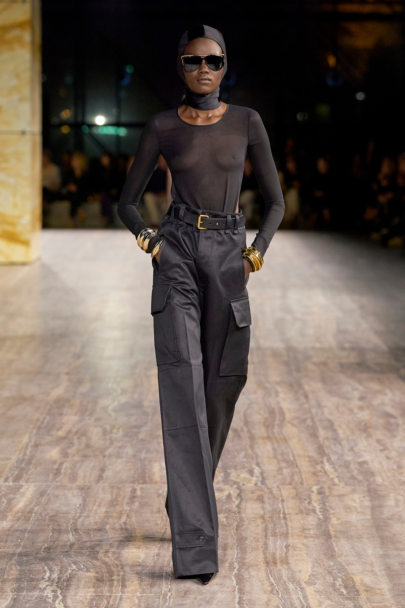 An image of cargo trousers on the Saint Laurent spring/summer 2024 runway.