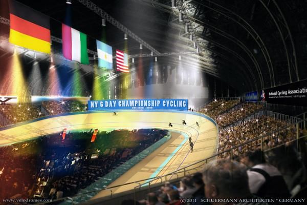 Artist's rendition of the velodrome to be constructed in the Kingsbridge Armory for the New York 6 Day