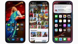 iOS18 Screenshots on three phones side by side