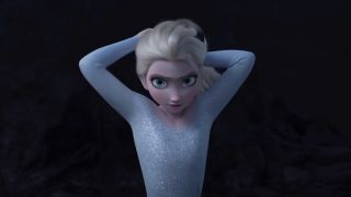 Elsa ties her hair up before running in Frozen II.