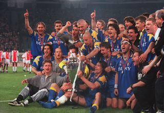 Juventus players celebrate their Champions League final win against Ajax in May 1996.