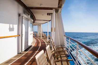 The deck of a cruise ship at sea.