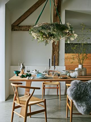 dining room with hanging foliage