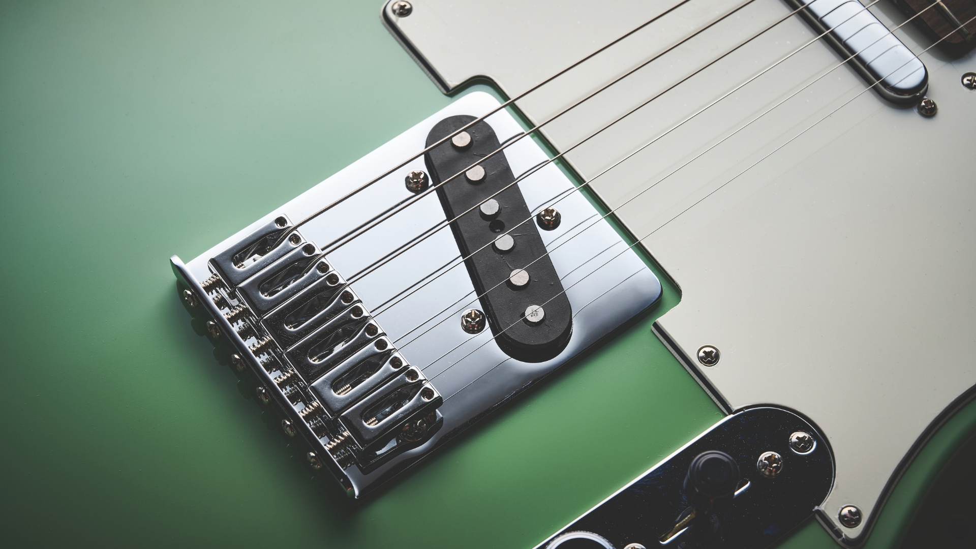 Close up of the bridge pickup on a Fender Player II Telecaster