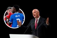 Gianni Infantino, with Gianluca Prestianni and Vinicius Jr inset
