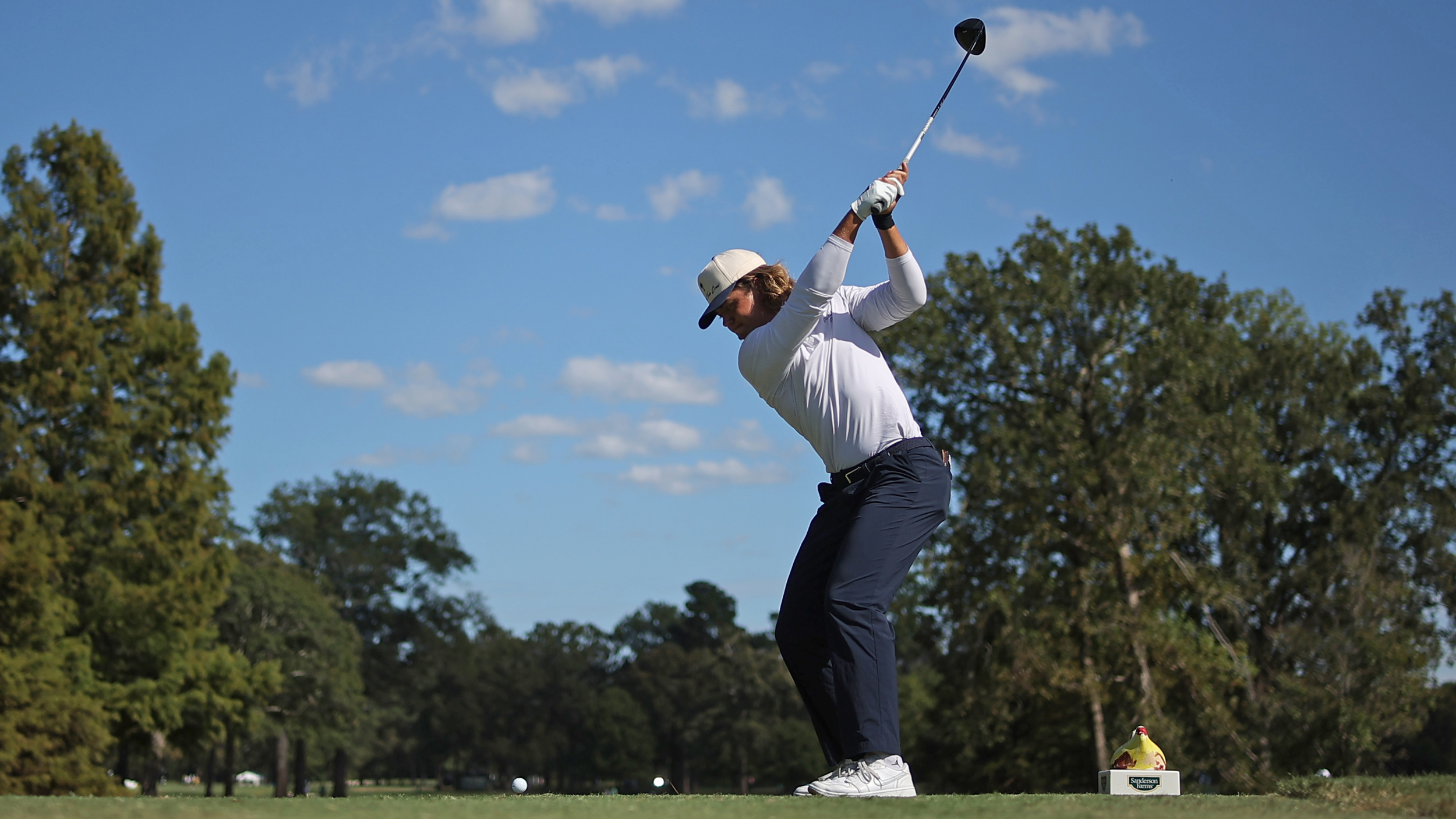 Garrick Higgo hits a tee shot during the 2025 Sanderson Farms Championship
