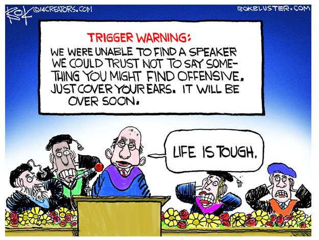 Editorial cartoon trigger warning education