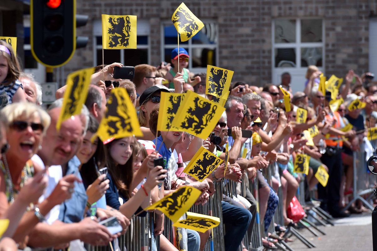 Fans in Antwerp cheer on the Tour de France