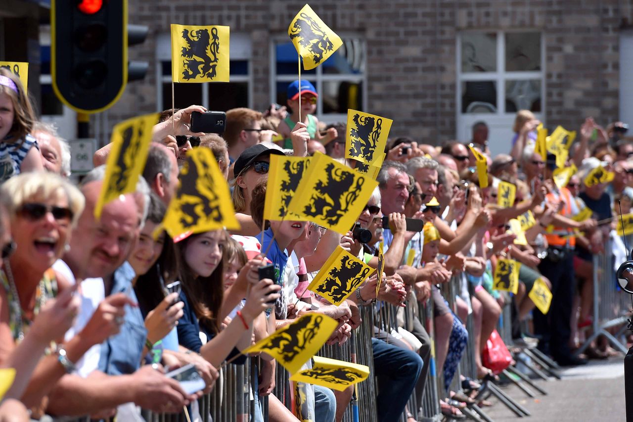 Fans in Antwerp cheer on the Tour de France