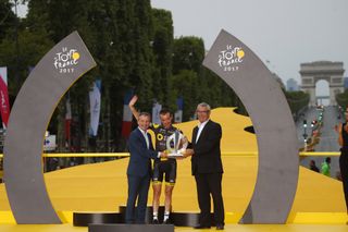 Thomas Voeckler honoured after the final stage of the Tour de France