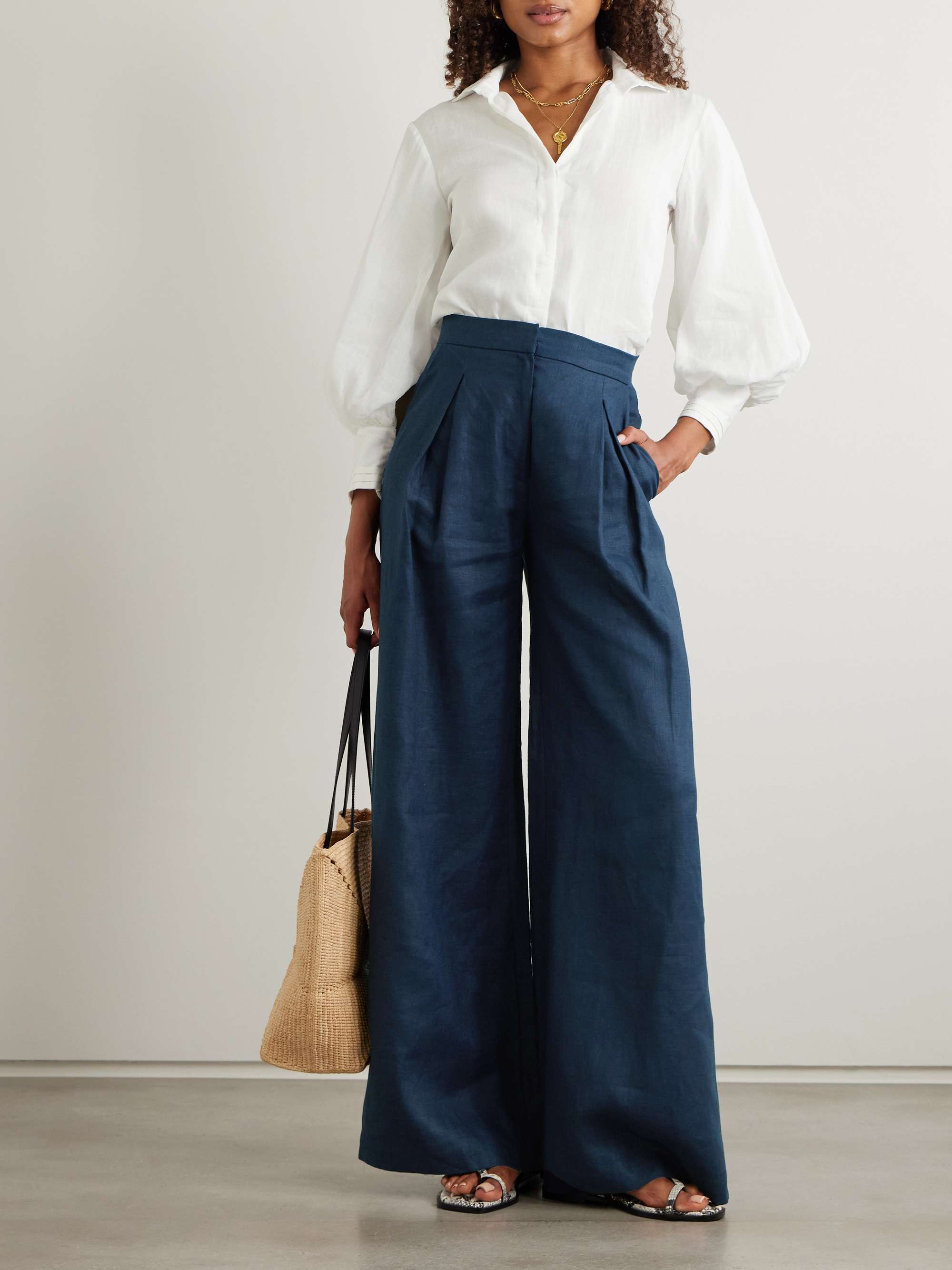 Una Metafora Pleated Linen Wide-Leg Pants