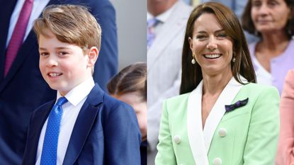 Why Prince George couldn’t join Kate Middleton for her first Wimbledon 2023 appearance. Seen here are Prince George on Easter Sunday 2023 and Kate Middleton at Wimbledon 2023