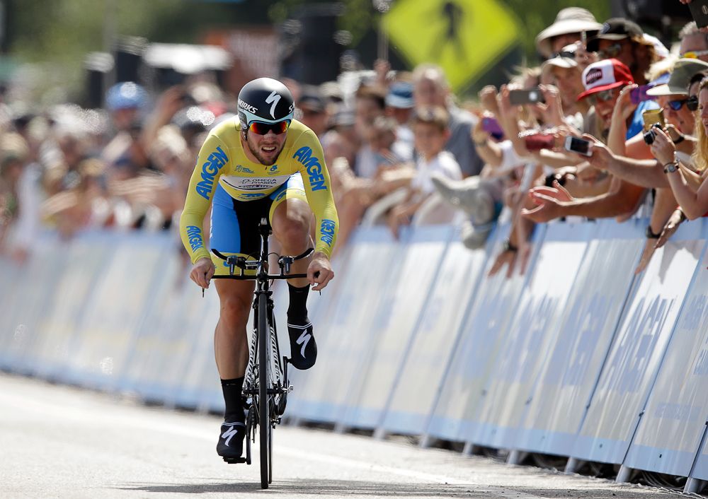 Cavendish makes his way to the finish of the Folsom Time Trial.