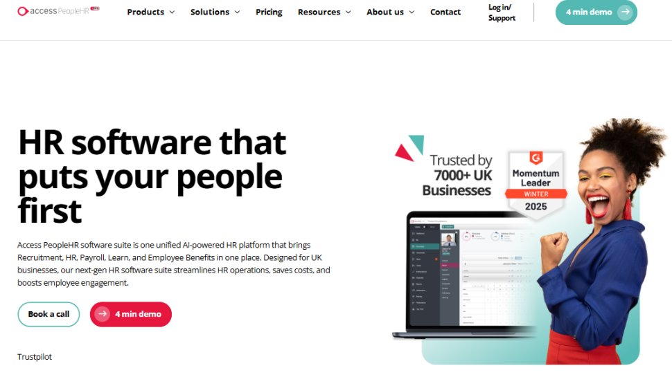 Website screenshot of PeopleHR (March, 2026)