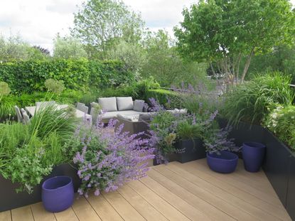 a small triangular garden deck