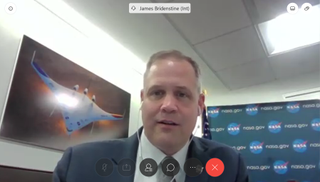 NASA administrator Jim Bridenstine addresses the media in an hour-long briefing about the agency's response to the coronavirus pandemic on April 23.