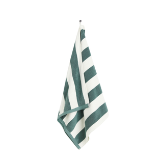 A striped green bath towel
