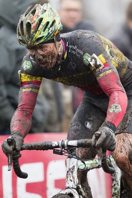 Nys found himself covered in mud after several crashes in Loenhout