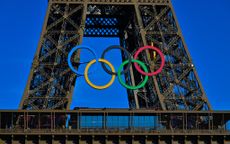 The Olympic rings are displayed on the Eiffel Tower, several months prior to the start of the Paris 2024 Olympic and Paralympic Games